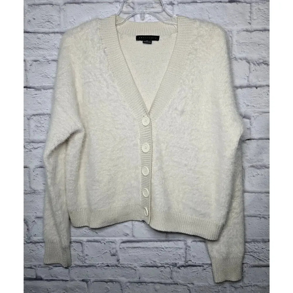 Sanctuary Eyelash Cardigan Cream Fuzzy Super Soft XS Crop Boxy - Picture 2 of 10